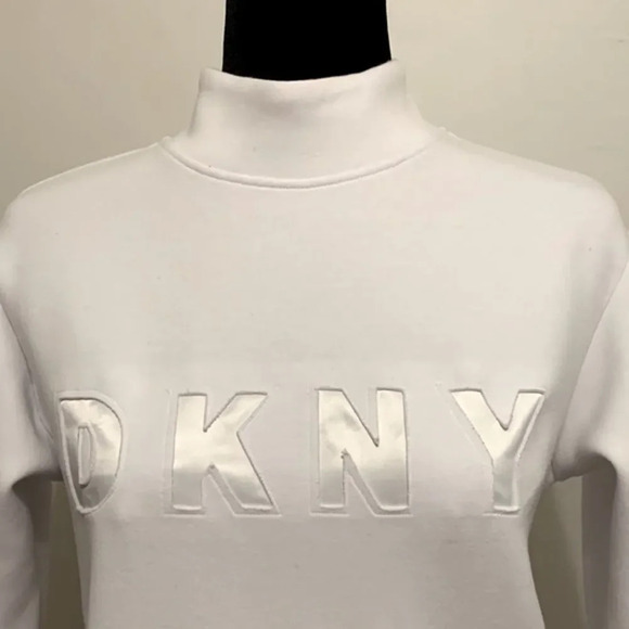 DKNY Logo Mockneck Sweatshirt in White - Picture 4 of 10